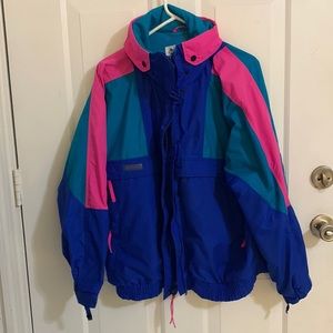 Columbia Blue Teal Pink Colorblock Puffer Jacket Vintage 90s